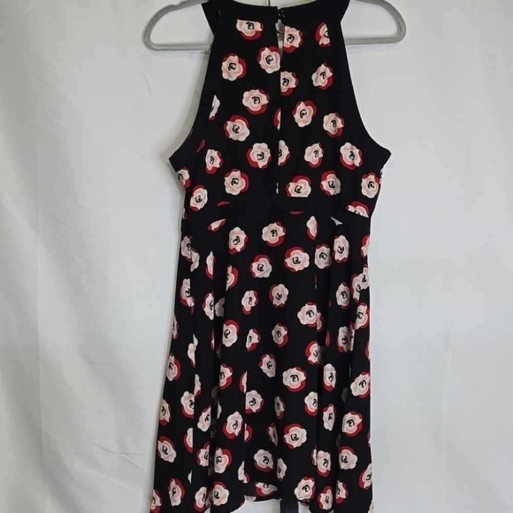 Elle Poppy Flower Pattern Sleeveless Halter‎ Dress, Party Cocktail, Black, 12 - Picture 2 of 9